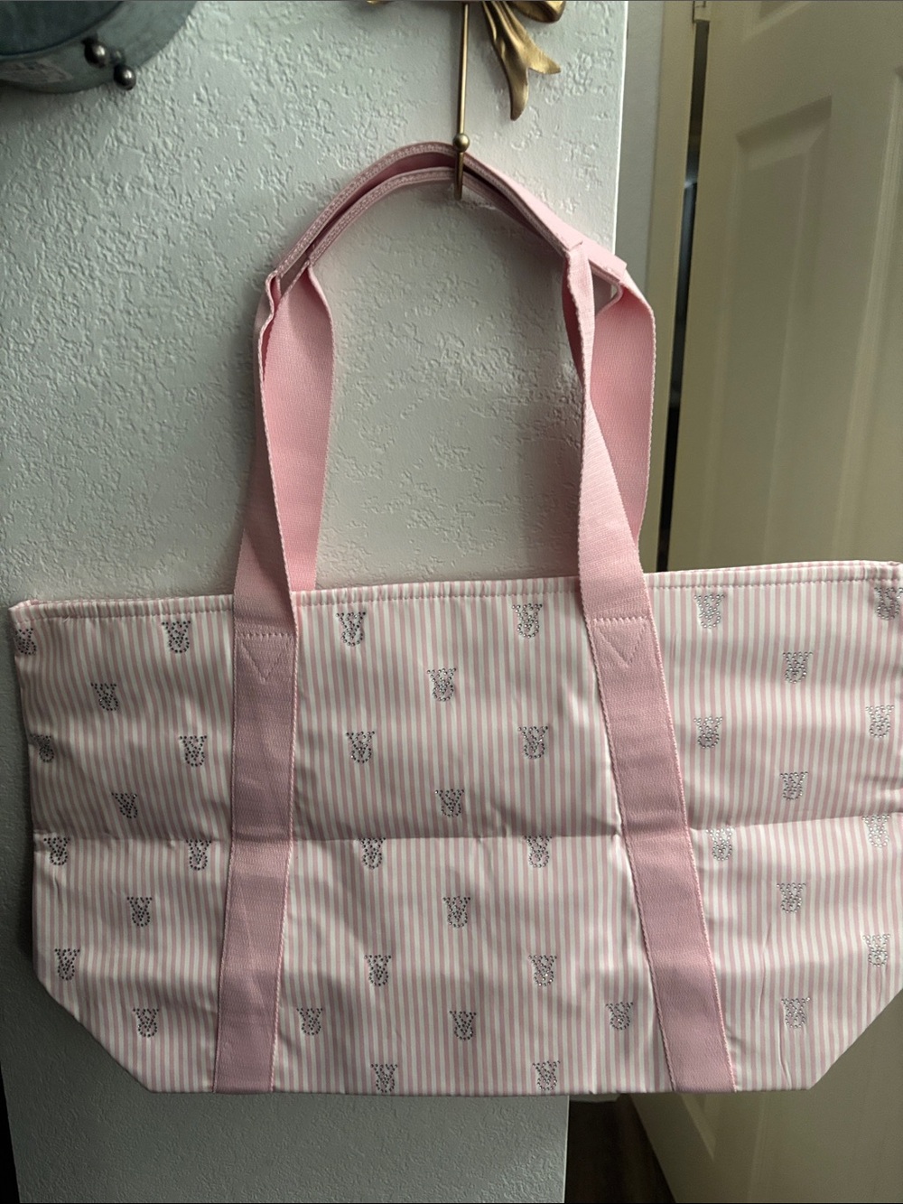 Pink Striped Tote Bag with Pineapple Print - Women Bags brand new !